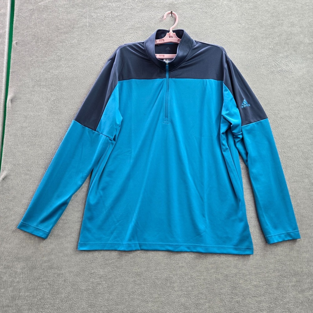 Adidas Men Sweatshirt XL Blue Colorblock Primegreen 1/2 Zip Long Sleeve Pullover